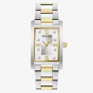 Bulova-Ladies-Classic-Diamond-Two-Tone-Stainless-Steel-3-Hand-Vintage-Quartz-Watch-Rectangle