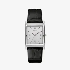 Bulova-Men's-Vintage-Stainless-Steel-3-Hand-Calendar-Date-Quartz-Watch-with-Black-Leather-Strap,-Rectangle-Dial-Style-96B107