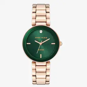 Anne-Klein-Womens-Genuine-Diamond-Dial-Rose-Gold-Watch-Green-sunray-dial