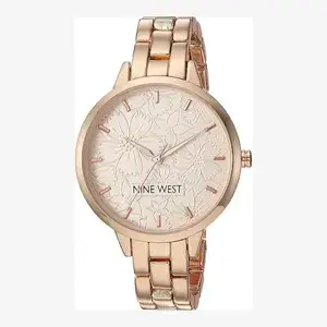 Nine-West-Rose-Gold-Womens-Bracelet-Watch-embossed-flower-Dial